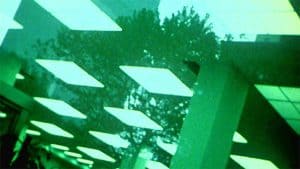 Office lights reflected in a window, downtown Manhattan.