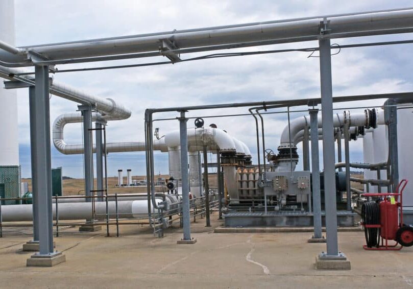 We see the workings of a methane flare station at Freshkills Park with another flare station in the background.